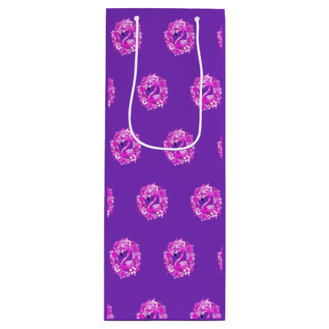 Pink Purple Flamingo Tropical Island Wine Gift Bag (Front)