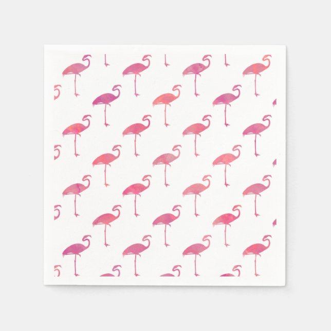 Pink Purple Flamingo Watercolor Tropical Flamingos Napkin (Front)