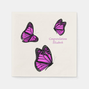 pink purple flitting butterflies personalised napkin