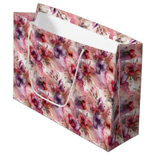 Pink & Purple Floral Alcohol Ink Style Pattern Large Gift Bag
