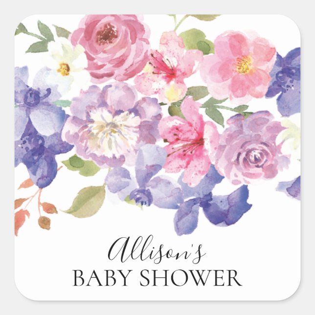 Pink & Purple Floral Baby Shower Envelope Seal (Front)