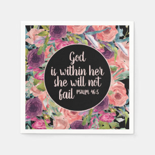 Pink Purple Floral Black Christian Bible Napkin