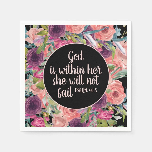 Pink Purple Floral Black Christian Bible Napkin (Front)