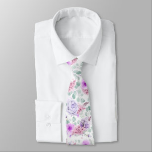 Pink Purple Floral Botanical Wedding Neck Tie