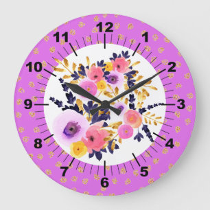 Pink & Purple Floral Bouquet Large Clock
