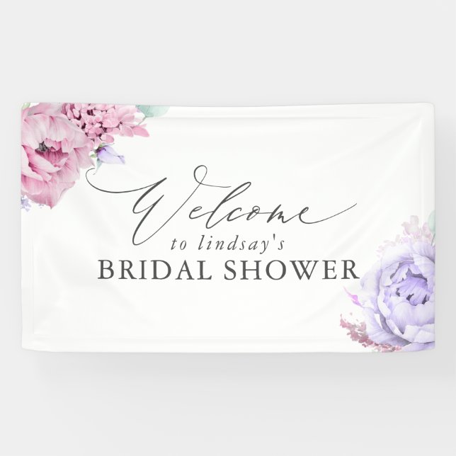 Pink Purple Floral Bridal / Baby Shower Welcome Banner (Horizontal)