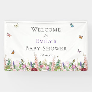 Pink Purple Floral & Butterflies Baby Shower Banner