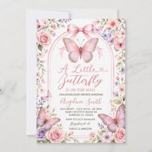 Pink Purple Floral Butterfly Baby Shower Invitation