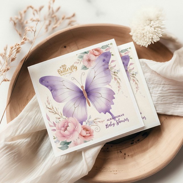 Pink Purple Floral Butterfly Girl  Baby Shower Napkin (Creator Uploaded)