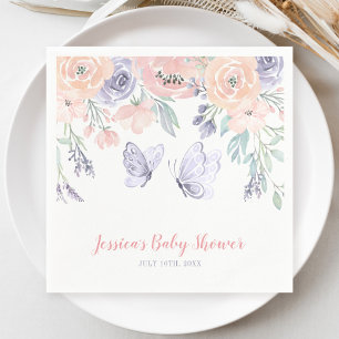 Pink Purple Floral Butterfly Girl Baby Shower Napkin