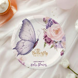 Pink Purple Floral Butterfly Girl Baby Shower Paper Plate<br><div class="desc">Celebrate the upcoming arrival of a little girl with the A Little Butterfly Is On Her Way Baby Shower Paper Plates! These beautiful plates feature delicate butterflies fluttering across a soft pastel background, with elegant gold foil accents that add a touch of sophistication and charm. The design perfectly captures the...</div>