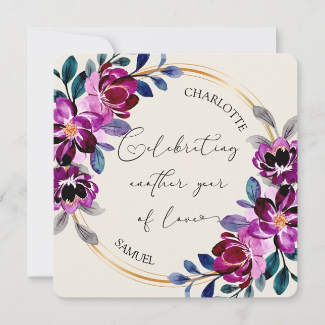 Pink Purple Floral Celebrate Love Anniversary Card (Front)