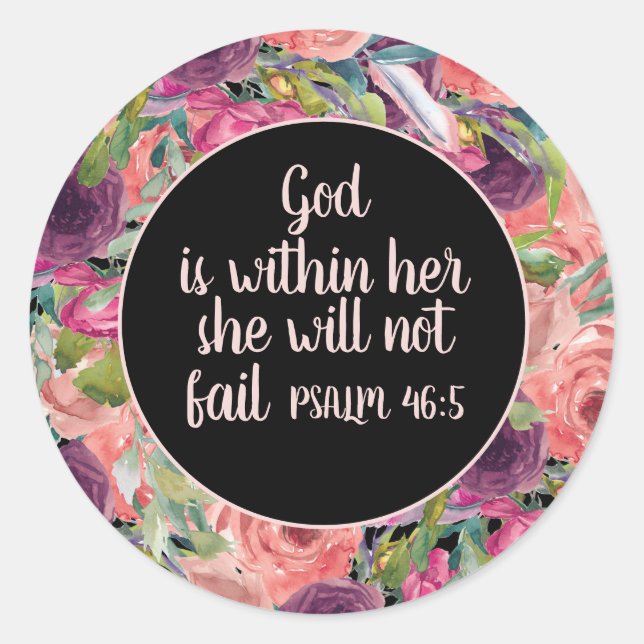 Pink Purple Floral Christian Bible God Within Her Classic Round Sticker (Front)