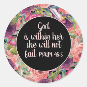 Pink Purple Floral Christian Bible God Within Her Classic Round Sticker