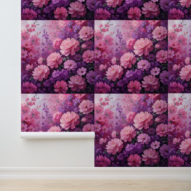 Pink & Purple Floral Dream - Peel and Stick  Wallpaper (Application)