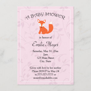 Pink Purple Floral Fox Woodland Baby Shower Invitation