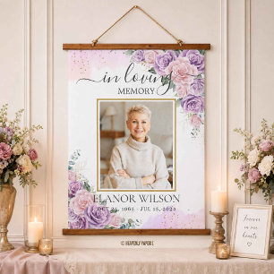 Pink Purple Floral Funeral Memorial Picture Photo Hanging Tapestry