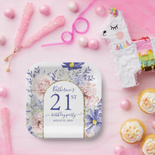 Pink Purple Floral God Frame 21st Birthday Party Paper Plate