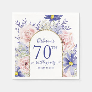 Pink Purple Floral God Frame 70th Birthday Party Napkin