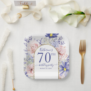 Pink Purple Floral God Frame 70th Birthday Party Paper Plate