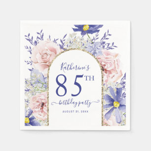 Pink Purple Floral God Frame 85th Birthday Party Napkin