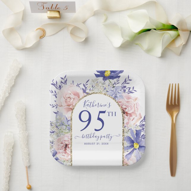 Pink Purple Floral God Frame 95th Birthday Party Paper Plate (Wedding)