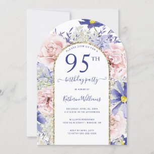 Pink Purple Floral Gold Arch 95th Birthday Party Invitation