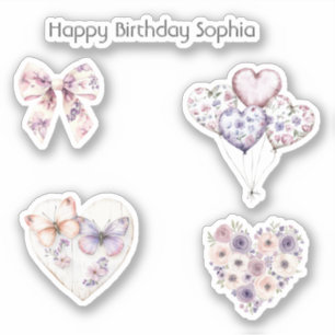 Pink Purple Floral Heart Balloons Birthday