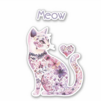 Pink Purple Floral Heart Cat  