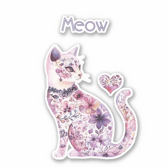Pink Purple Floral Heart Cat   (Front)