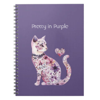 Pink Purple Floral Heart Cat Birthday Notebook