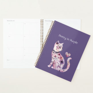 Pink Purple Floral Heart Cat Birthday Planner