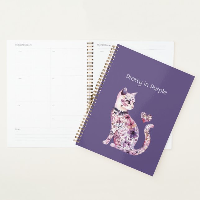 Pink Purple Floral Heart Cat Birthday Planner (Display)