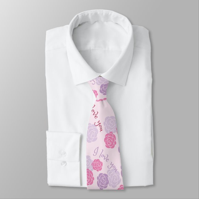 Pink Purple Floral I Love You Tie (Tied)