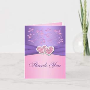 Pink, Purple Floral Joined Hearts Thank You Card