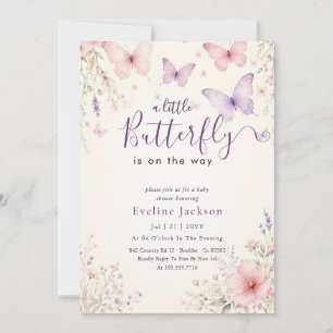 Pink Purple Floral Lavender Butterfly Baby Shower Invitation