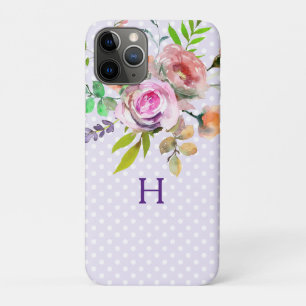 Pink Purple Floral Monogram iPhone 11 Pro Case