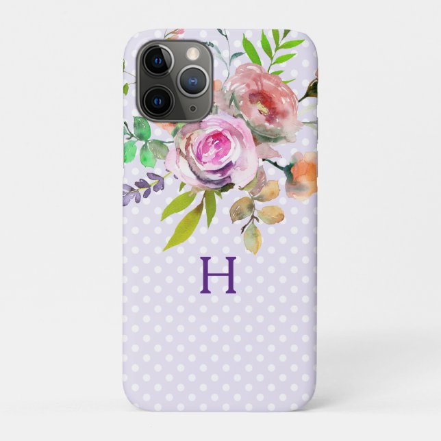 Pink Purple Floral Monogram Case-Mate iPhone Case (Back)