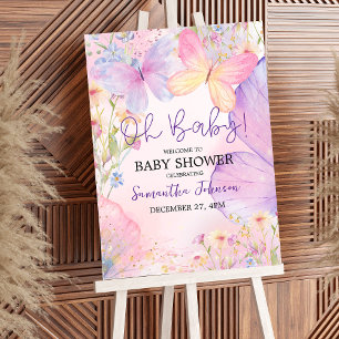 Pink Purple Floral Oh Baby Butterfly Baby shower  Poster