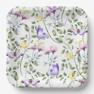 Pink Purple Floral Paper Plate
