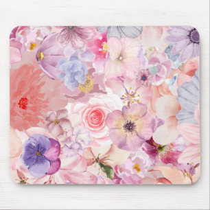 Pink & Purple Floral Pattern Mouse Mat
