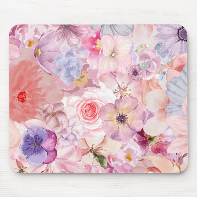 Pink & Purple Floral Pattern Mouse Mat (Front)