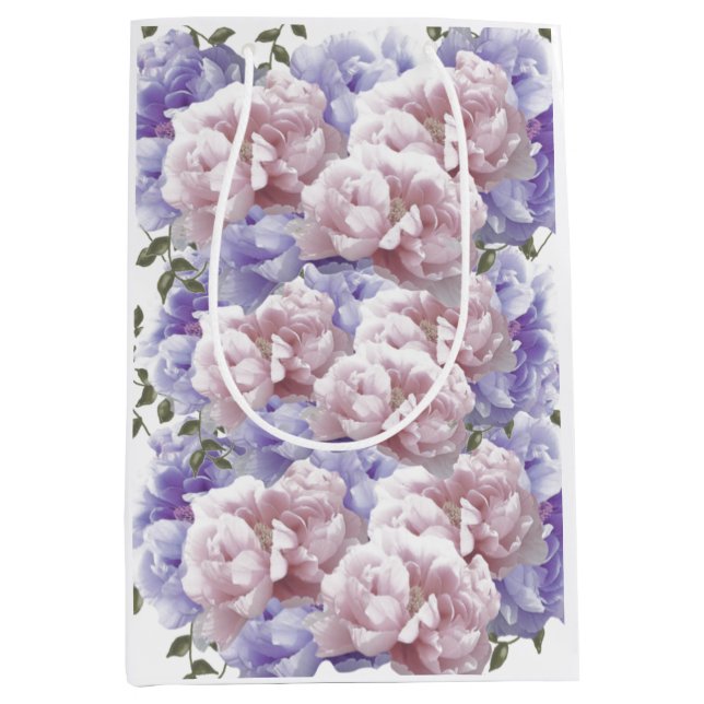 Pink Purple Floral Peony Medium Gift Bag (Front)