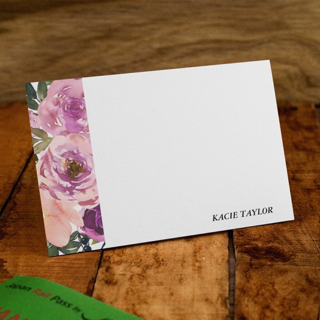 Pink Purple Floral Personalised Note Cards (Creator Uploaded)