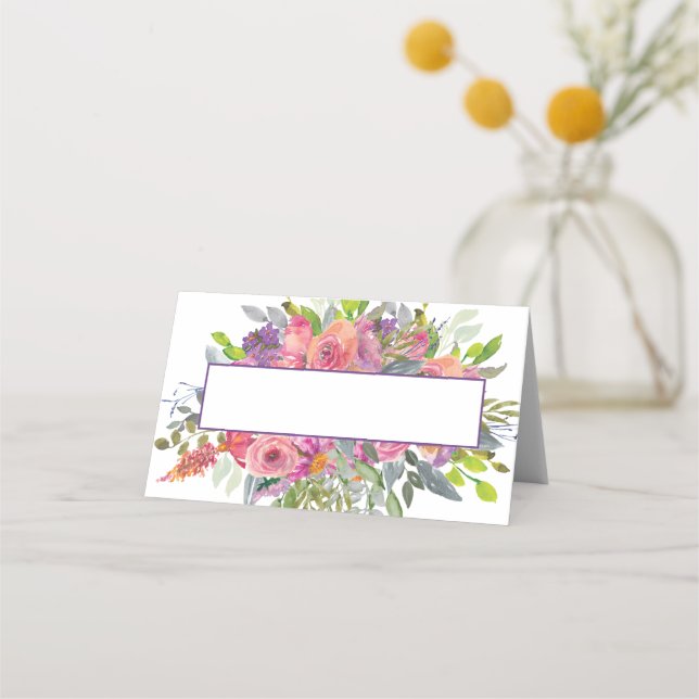 Pink Purple Floral  Place Card (Front)