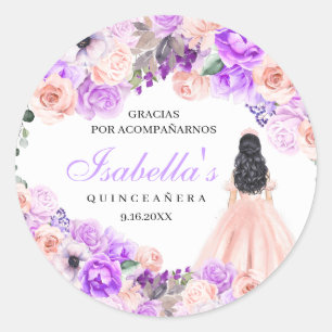 Pink & Purple Floral Quinceanera Classic Round Sti Classic Round Sticker