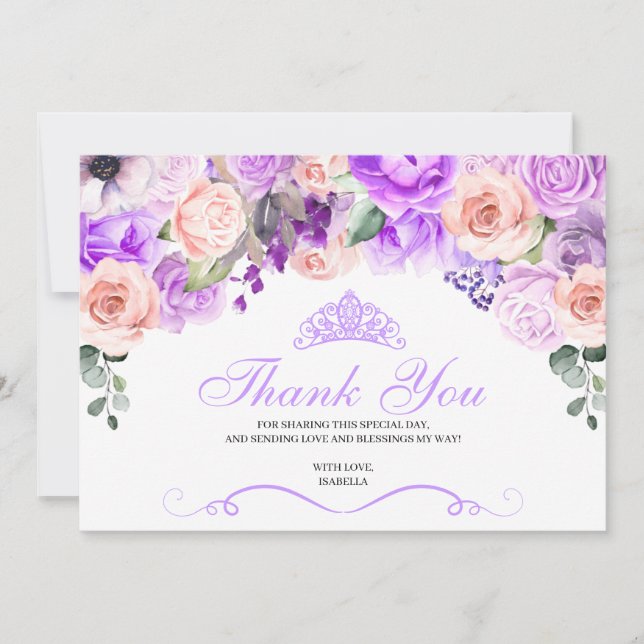 Pink & Purple Floral Quinceanera Thank You  (Front)