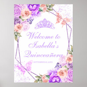 Pink & Purple Floral Quinceanera Welcome Sign