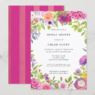 Pink Purple Floral Summer Bridal Shower Invitation