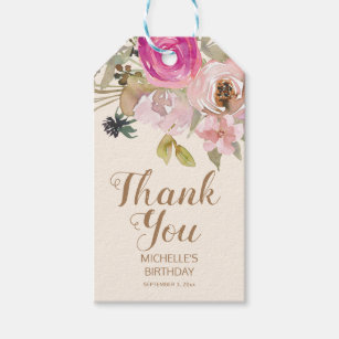 Pink Purple Floral Surprise Birthday Thank You Gift Tags